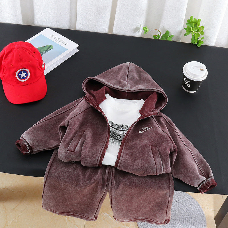 Children's Outfit 2026 New Style Boys' Stylish Spring and Autumn Clothes Toddler Baby Hoodie Three-Piece Set Wholesale