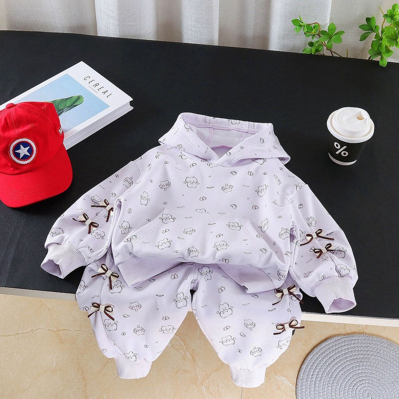 Girls' Stylish Long Sleeve Cat Sweatshirt New Infant Toddler Casual Two-Piece Set Baby Spring and Autumn Outfit