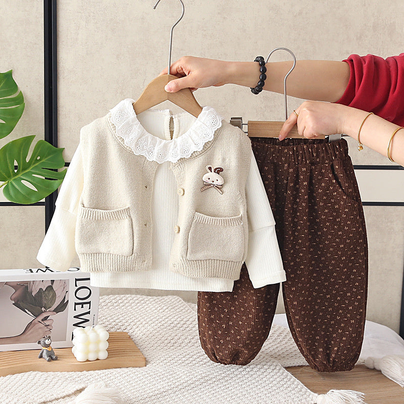 Girl Rabbit Pattern Cardigan Sweater Set 2026 New Model Infant Baby 3-year-old Children's Clothing for Girls Spring and Autumn