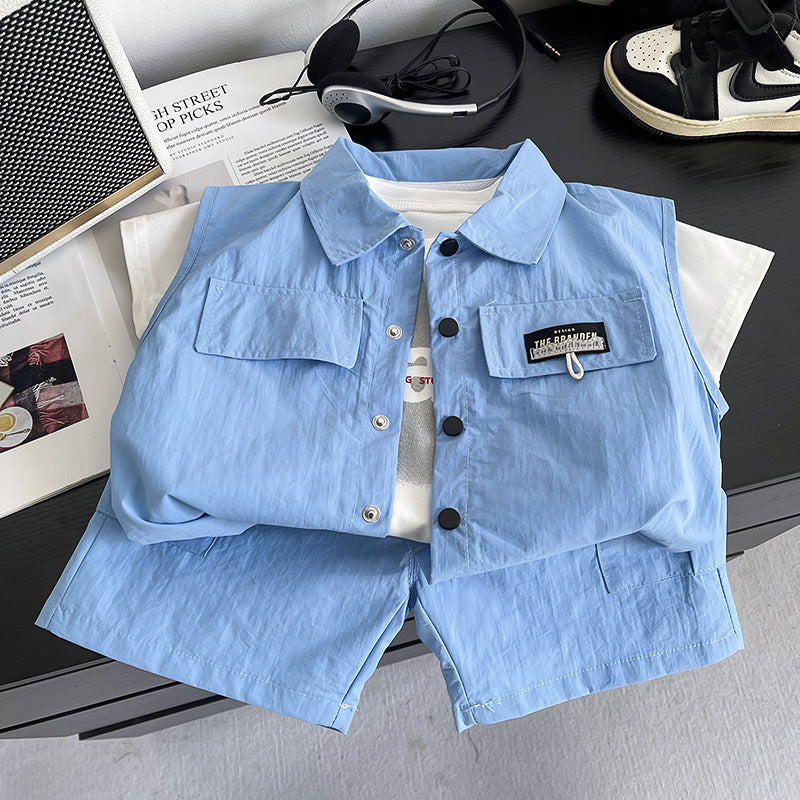 Baby clothes summer 2026 new cardigan vest workwear short-sleeve suit thin style for one-year-old boys trendy toddler outfit