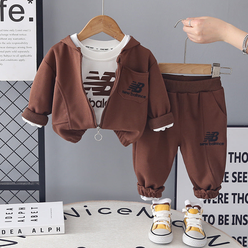 Boys' stylish outfit: 2-piece children's zip-up shirt, handsome spring and autumn wear for 1-5 year old toddlers, letter-printed flat-shoulder three-piece set