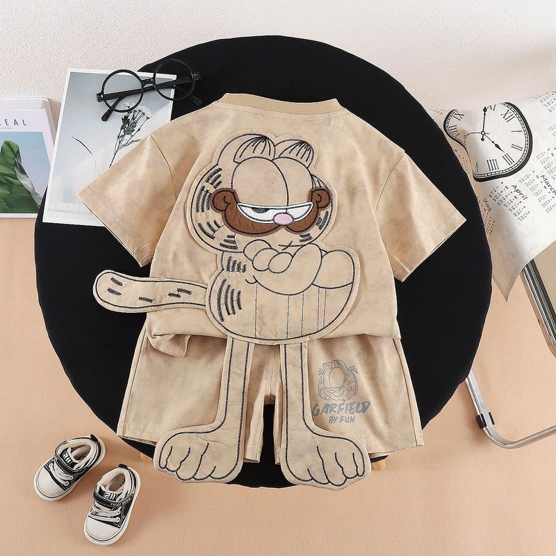 Children's Outfit 2026 Summer New Korean Style Fashionable Boys' and Girls' Cartoon Back Short-Sleeve Baby Two-Piece Set