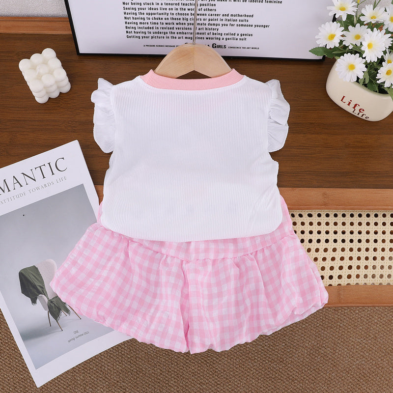Girls' Summer New Outfit: Cute Baby Girl Set with 3D Bow, Little Rabbit, Flutter Sleeves, and Bowknot Bloomers