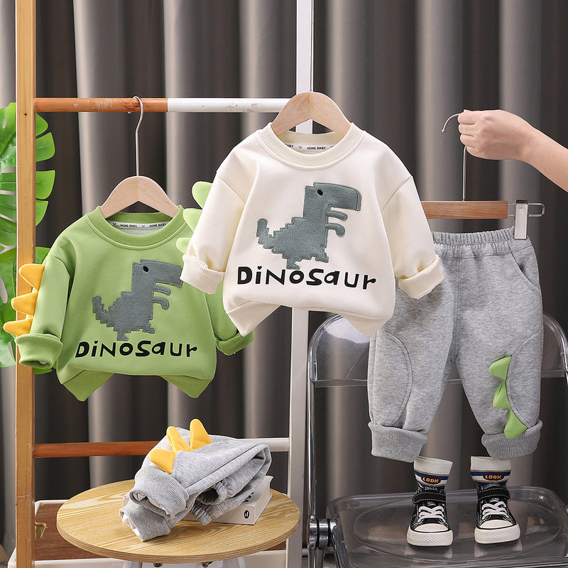 2025 New Children's Clothing Casual Spring and Autumn Boys' Dinosaur Sweatshirt Two-Piece Set One Piece Dropshipping