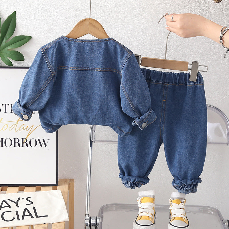 Girls' Outfit for and Autumn 2026 New Style Baby Girl Patchwork Denim Two-Piece Set Children's Korean Fashion Spring Clothes