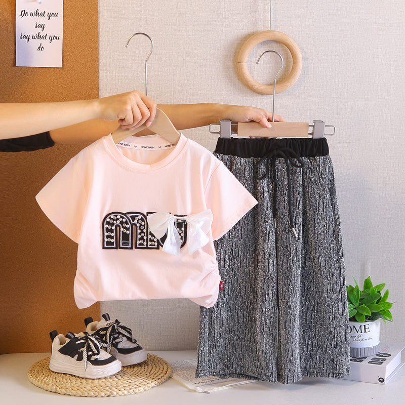 Baby Outfit 2026 New Style Girls' Short Sleeve Long Pants Two-Piece Summer Clothes Infant T-Shirt for 1-3 Year Olds Trendy