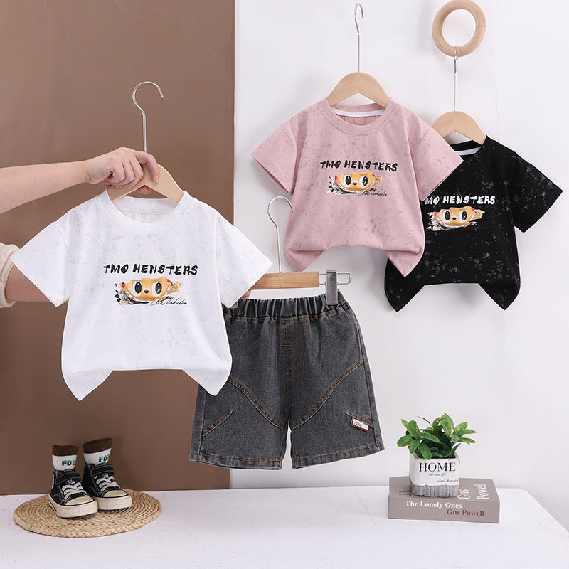 Children's Summer Short-Sleeve Jeans Set 2026 New Model Boys' Thin Casual Stylish Toddler Two-Piece Outfit