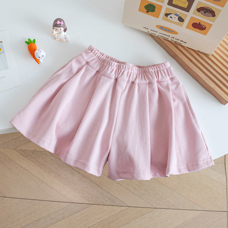 Kindergarten Baby Summer Korean Striped Vest T+ Pleated Cute Pink Shorts Girls Polo Shirt Set