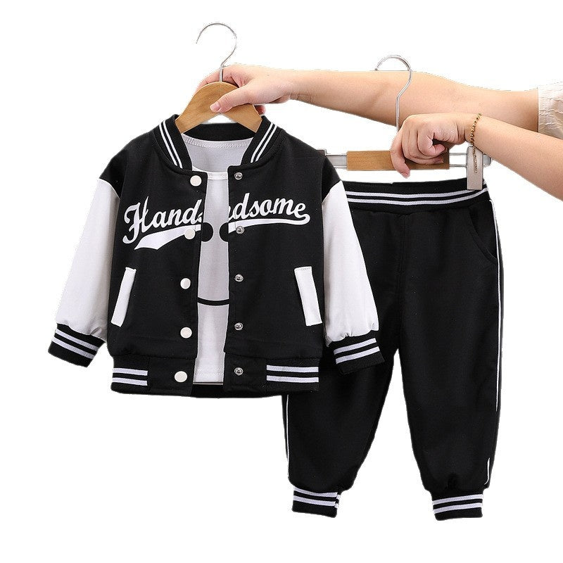 Boys' Outfit 2026 New Style Children's Spring and Autumn Stylish Letter Baseball Jacket Two-Piece Set for Trendy Babies