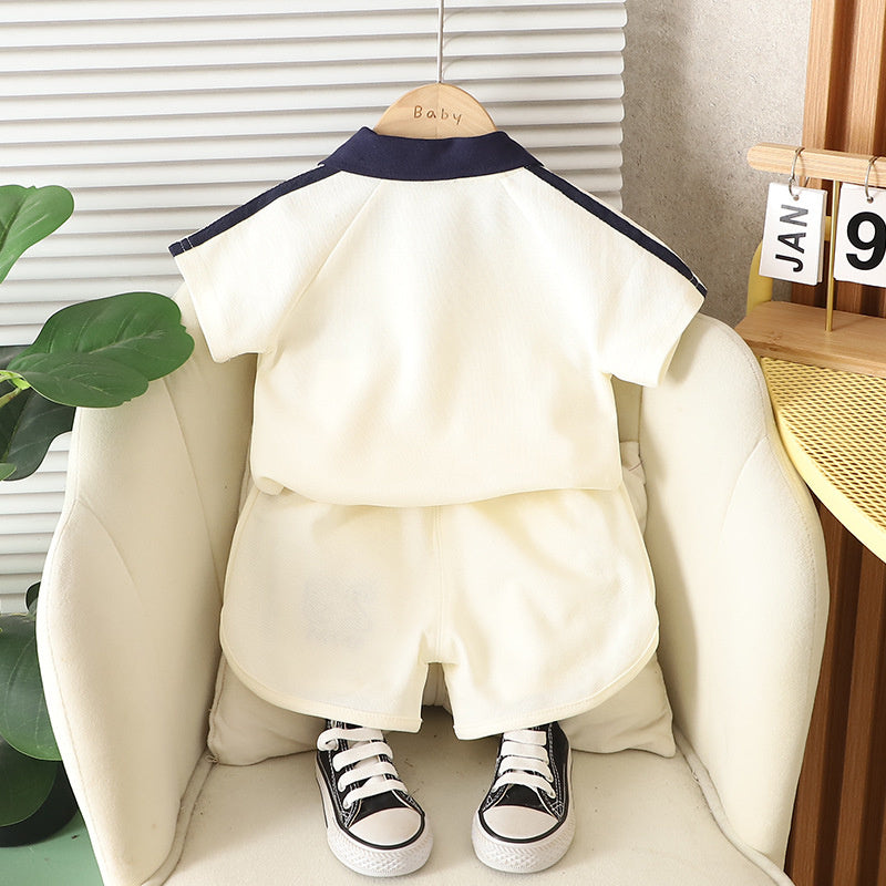 Children's Outfit Digital Turn-Down Collar Short Sleeve Set 2025 New Cool Handsome Boys Baby Summer Thin Clothes