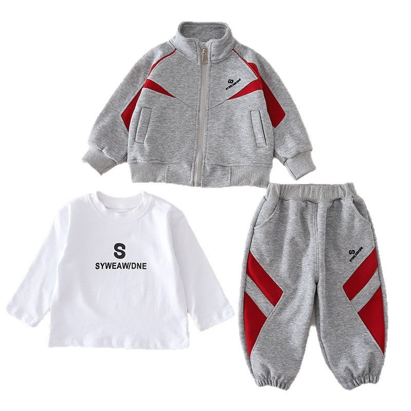 Spring and Autumn Jacket Set, Children's Sports Stand-up Collar Three-piece Set for 1-2-3 Year Old Baby, Casual Boys' Clothing
