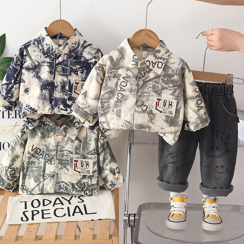 Boys' Outfit 2026 New Spring Autumn Clothes for Infants and Toddlers, Casual Pocket Jacket Two-Piece Trendy Set