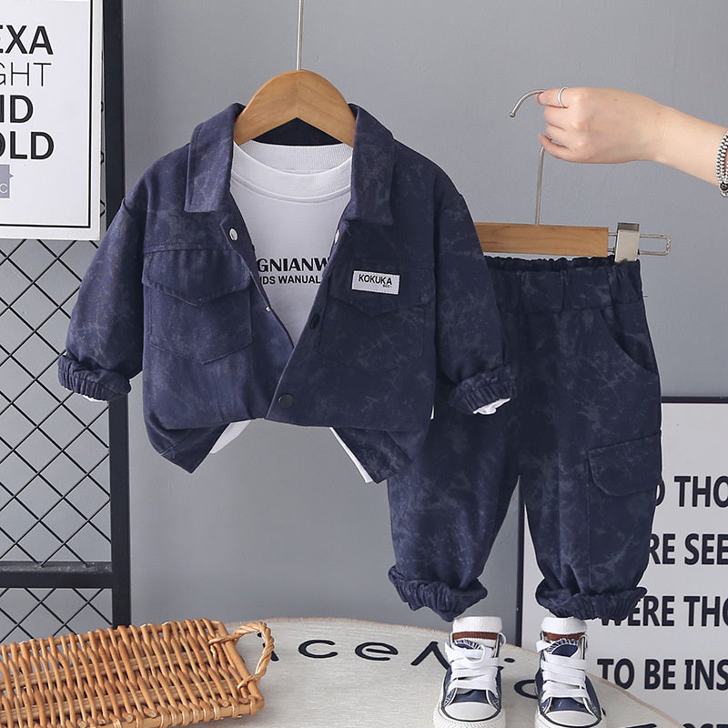 Boys' Spring Tie-Dye Workwear Three-Piece Set 2026 New Fashionable Spring-Autumn Stylish Baby Outfit for Young Children