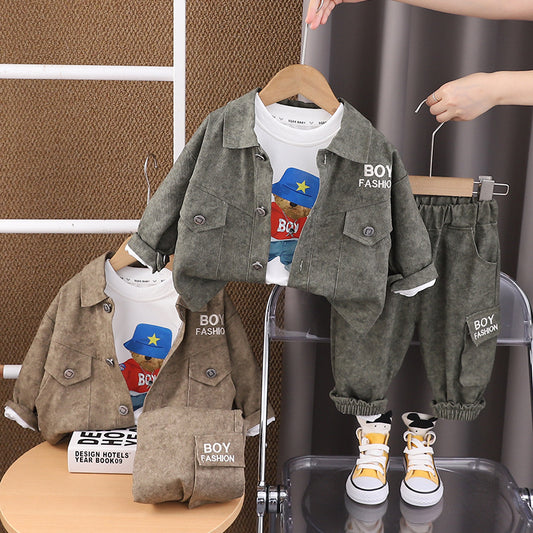 Boys' Letter Cargo Suit 1-2-3-4 Years Old Toddler Clothes Baby Outfit Children's Spring and Autumn Three-Piece Set
