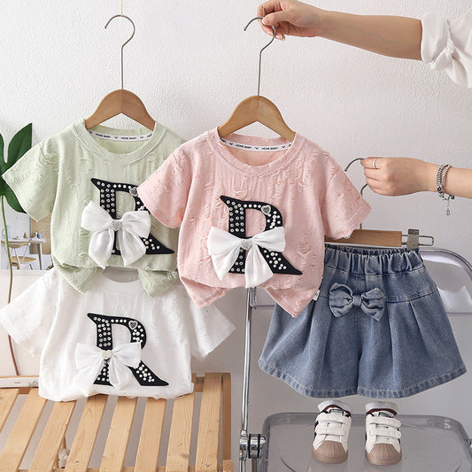 Girls' Bowknot Skirt-Pants Outfit 2026 New Fashionable Infant Clothing for 1-Year-Old Baby Girls Summer Wear 3