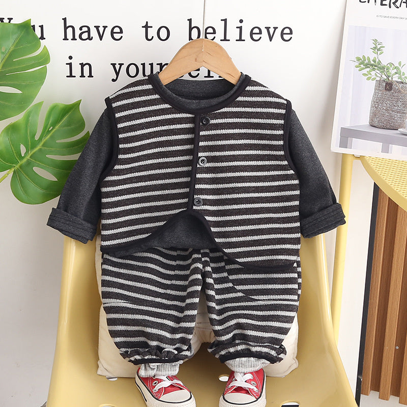 Baby boy outfit stylish spring and autumn handsome infant children's clothing irregular vest three-piece set