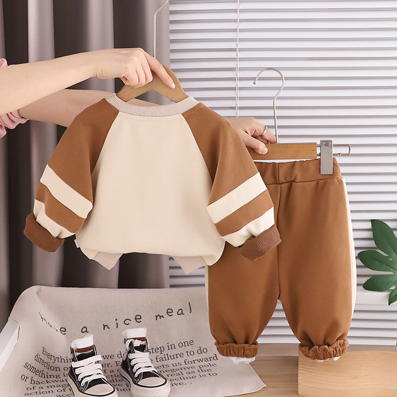 Boys' Spring and 2026 New Stylish Baby Boy Autumn Sweatshirt Casual Clothes Skateboard Crocodile Two-Piece Set Trendy