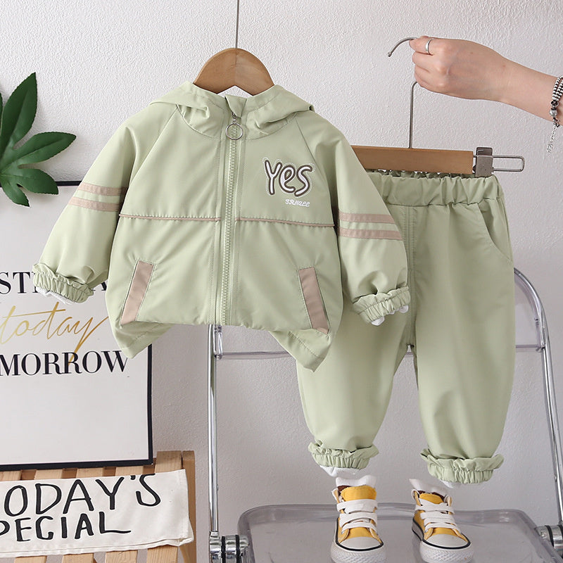 Boys' Casual Outfit 2026 New Fashionable Spring and Autumn Baby Children's Hooded Jacket Two-Piece Set Trendy