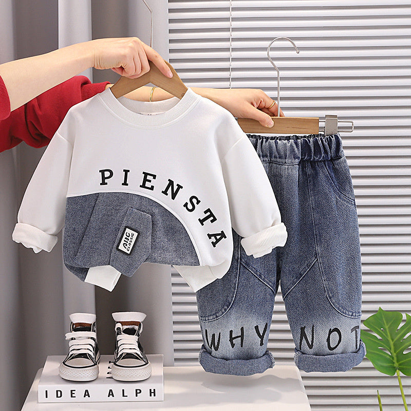 Boys' Outfit 2026 New Fashionable Children's Spring and Autumn Long-Sleeve Sweatshirt Two-Piece Set Stylish Baby Wholesale