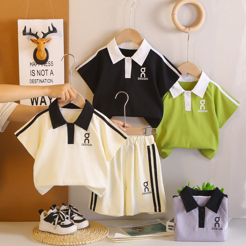 Boys' Outfit 2026 New Style Polo Shirt with Front Placket, Short Sleeve, Stylish Toddler Summer Wear, Lightweight Two-Piece Set