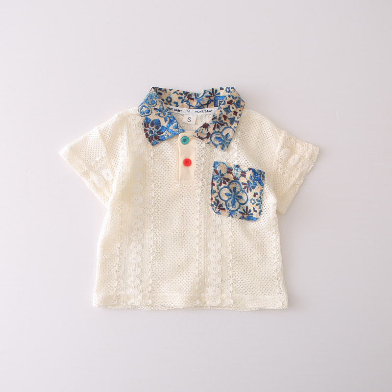 Boys' and girls' outfit 2026 new children's clothing summer thin baby floral pocket short-sleeve two-piece trendy set