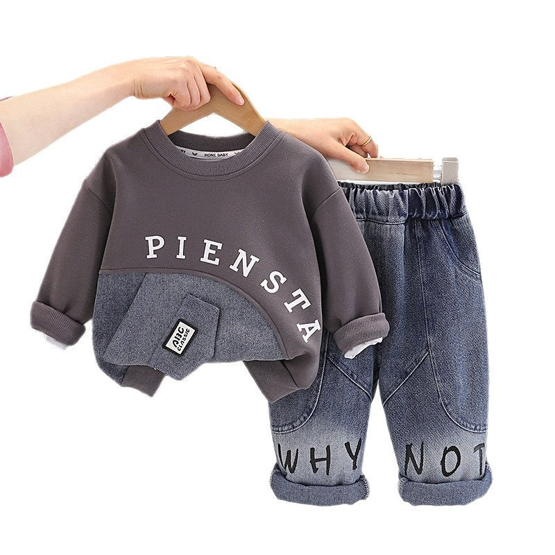 Boys' Outfit 2026 New Fashionable Children's Spring and Autumn Long-Sleeve Sweatshirt Two-Piece Set Stylish Baby Wholesale