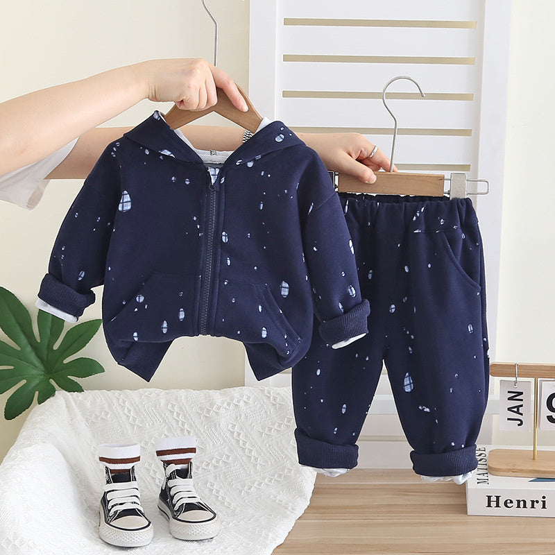 Boys' Stylish Zipper Jacket Set Spring Autumn 2025 New Fashionable Korean Style Clothes for Children and Toddlers