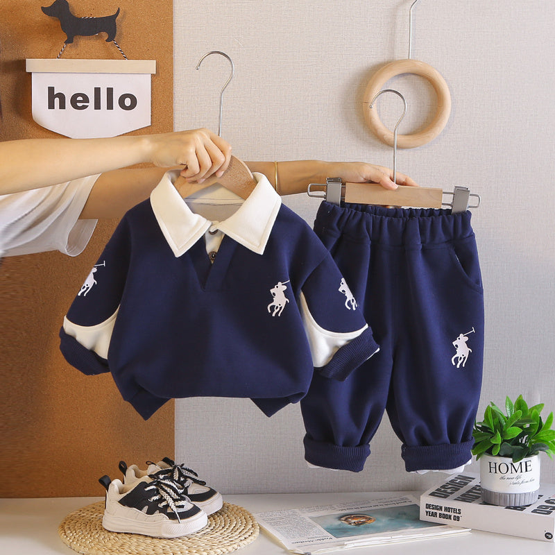 Boys' polo shirt set 2026 new autumn fashion stylish children's clothing for 1-year-old infants, spring and autumn, handsome baby boy clothes