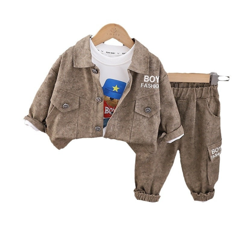 Boys' Letter Cargo Suit 1-2-3-4 Years Old Toddler Clothes Baby Outfit Children's Spring and Autumn Three-Piece Set
