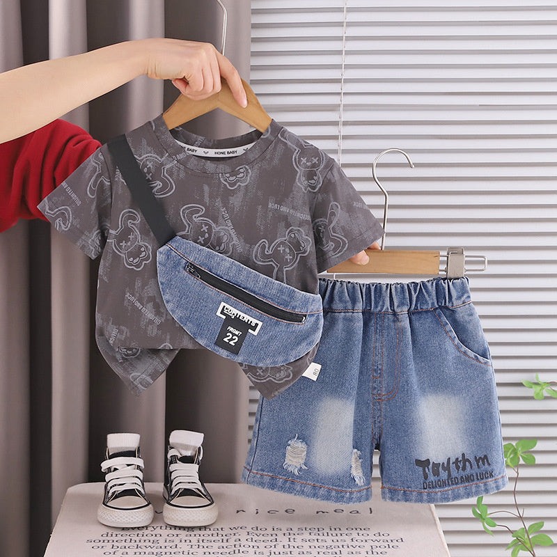 Boys' Outfit 2026 New Fashionable Children's Full-Print Rabbit Baby Summer Short-Sleeve Two-Piece Set for 1-3 Years Old