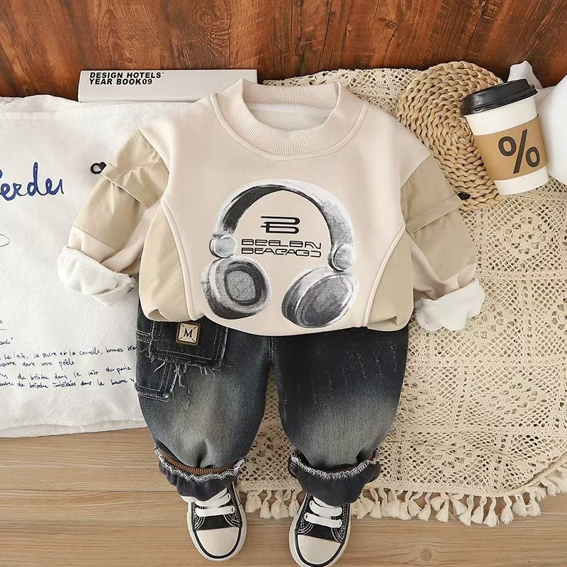 Boys' Autumn Baby Fleece Sweatshirt Two-Piece Set Children's Winter Infant Toddler Clothing Manufacturer One-Piece Dropshipping