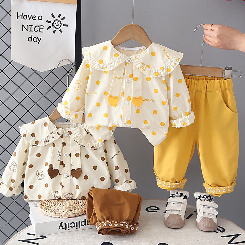 Girls' Outfit Cat Shirt Set, Stylish Fashionable, for 0-3 Year Old Baby Girls, Spring and Autumn Clothes, Infant Children's Clothing