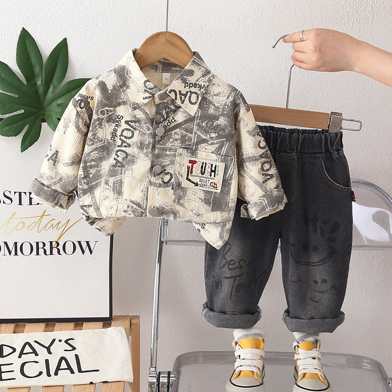 Boys' Outfit 2026 New Spring Autumn Clothes for Infants and Toddlers, Casual Pocket Jacket Two-Piece Trendy Set
