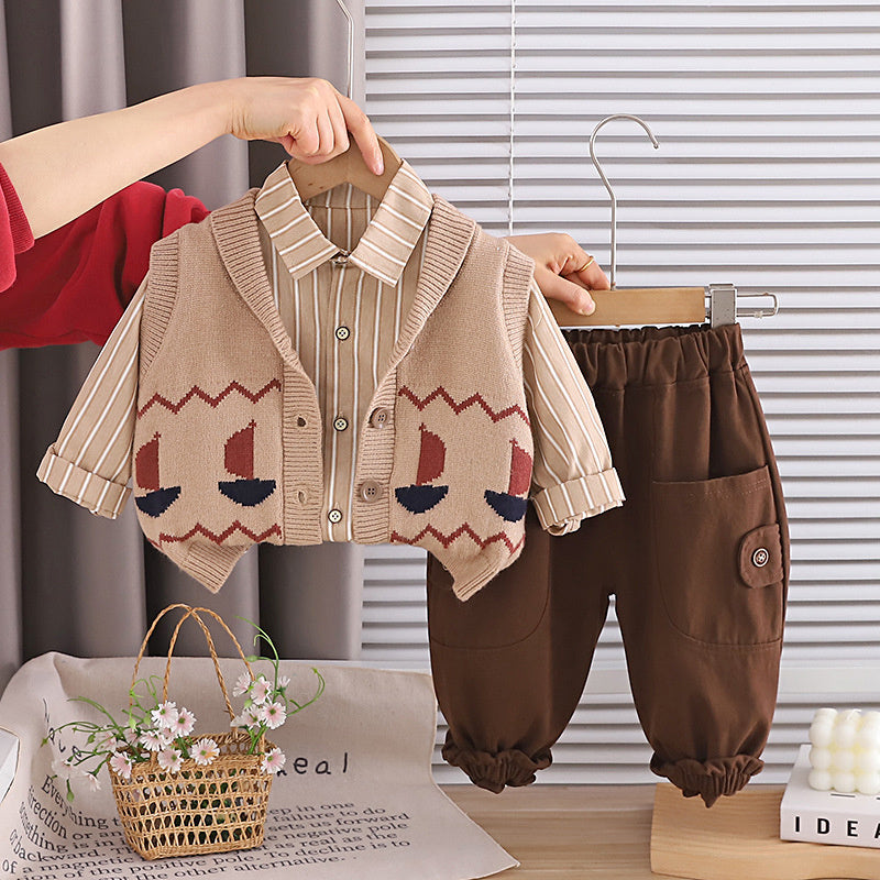Boys' Outfit 2026 New Children's Sweater Sailing Clothes Stylish Spring Vest Three-Piece Set for Boys
