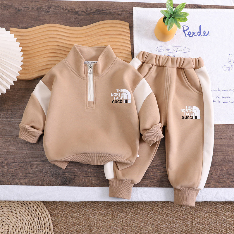 Boys' Outfit 2026 Model Spring and Autumn Clothes Infant Children's Half-Zip Letter Sweatshirt Baby Two-Piece Trendy Set