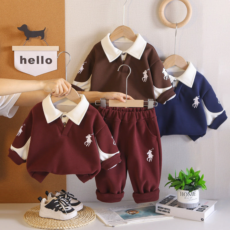 Boys' polo shirt set 2026 new autumn fashion stylish children's clothing for 1-year-old infants, spring and autumn, handsome baby boy clothes