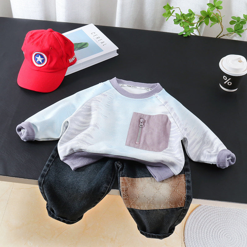Baby Autumn Colorful Tie-Dye Sweatshirt 2026 New Model Boys' Spring Long-Sleeve Two-Piece Set for 1-3 Year Olds and 5-Year-Olds