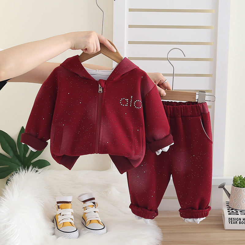 Trendy Boys Girls Crossbody Bag Half-Zip Spring and Autumn Sweatshirt Set 2025 New Children's Casual Sports Stylish Clothes