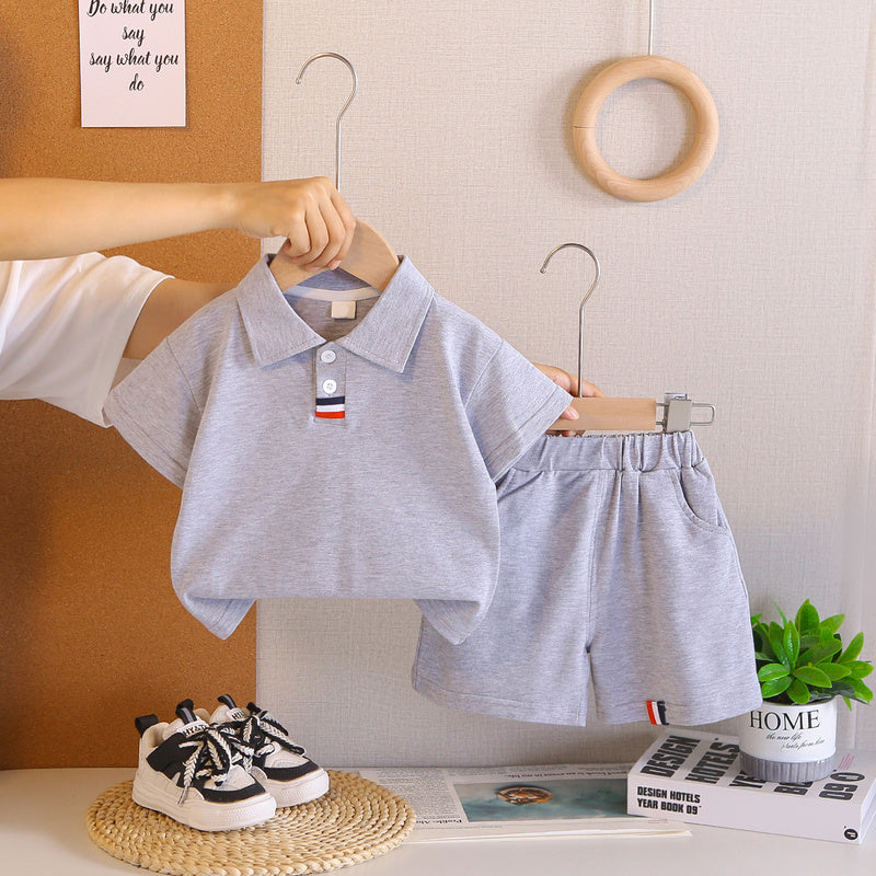 Boys' polo shirt set, new style, stylish short-sleeved clothing children, two-piece summer outfit for baby boys and infants