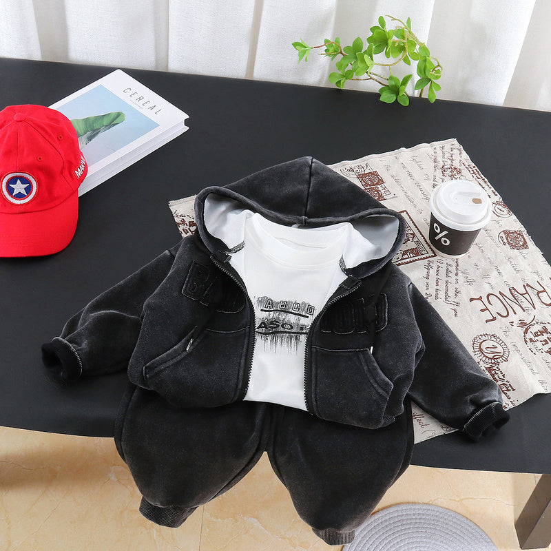 Boys' Outfit 2026 New Stylish Spring and Autumn Three-Piece Set for Young Boys with Letter Hoodie Trendy