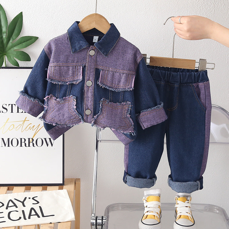 Girls' Outfit Spring and Autumn 2026 New Fashionable Children's Denim Star Jacket Baby Girl Stylish Two-Piece Set Trendy