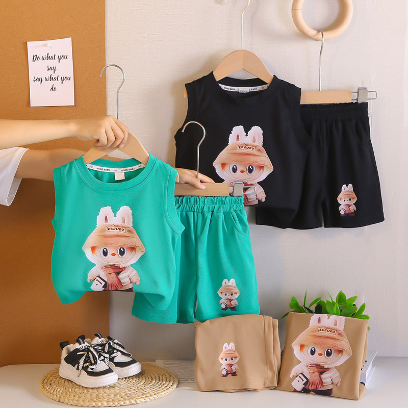 Children's 2026 Vest Set for Boys, Summer Toddler Shorts Two-Piece Set, Breathable Trendy Baby Cartoon Vest, Thin Style