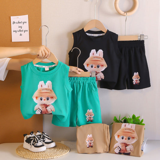 Children's 2026 Vest Set for Boys, Summer Toddler Shorts Two-Piece Set, Breathable Trendy Baby Cartoon Vest, Thin Style