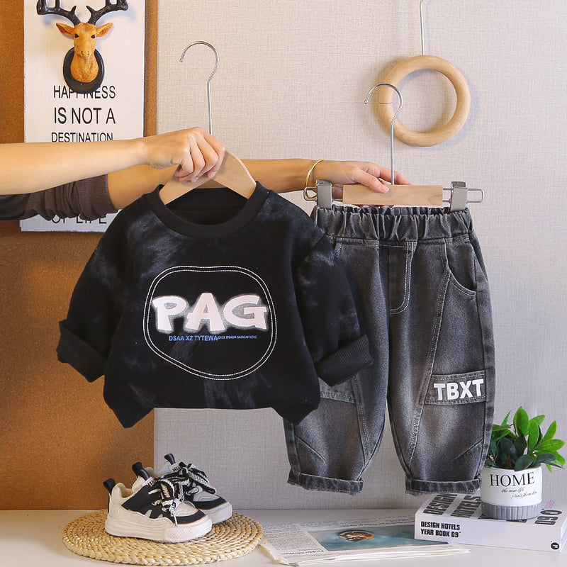 Boys' Outfit, Stylish New 2026 Baby Sweatshirt Two-Piece Set, Cool Long-Sleeve Spring and Autumn Clothing, Trendy Wholesale