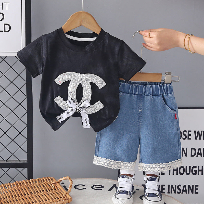 Baby girl short-sleeve 2026 new fashionable children's clothing casual two-piece set for girls summer wear