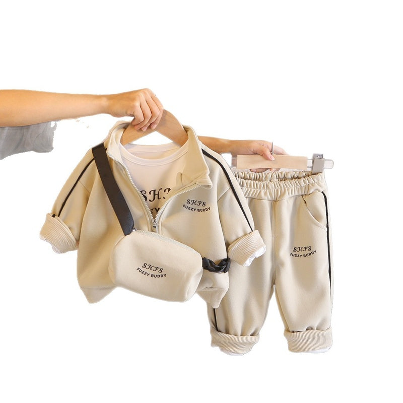 Boys' Outfit Set: Infant Toddler Stand Collar Three-Piece Suit, Children's Clothing for Boys Aged 1-3, Trendy Spring and Autumn Clothes