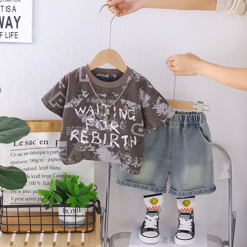 Boys' Outfit 2026 New Clothes Short Sleeve Children's Clothing Summer Baby Boy Shorts Two-Piece Set