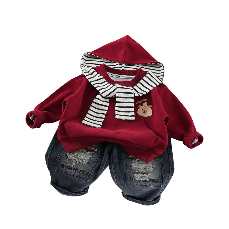 Korean-style fashionable clothing little trendy children's clothes for boys, 1-year-old baby spring and autumn shawl hoodie set