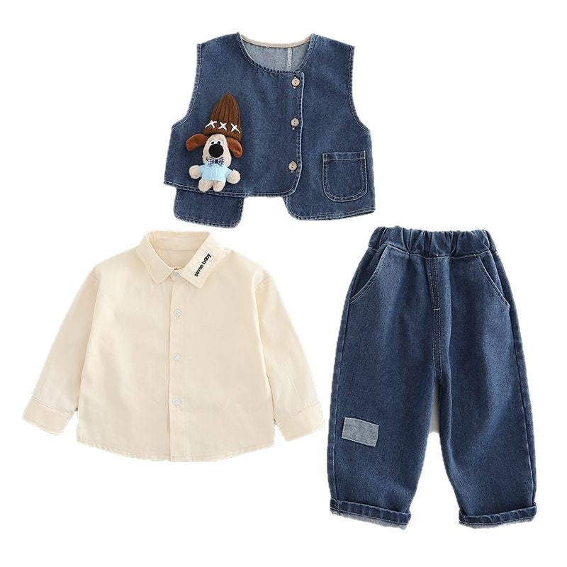 Children's Outfit Boys' Stylish Baby Doll Workwear Three-Piece Set Spring and Autumn Infant Toddler Clothing Trendy