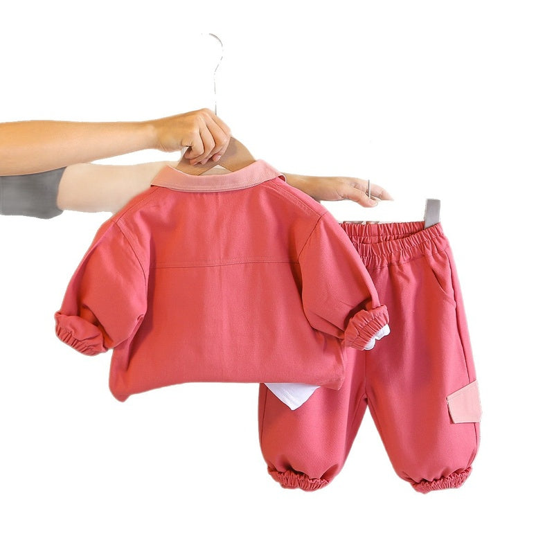 2026 New Spring Autumn Girls' Fashionable and Cute Workwear Jacket Long Sleeve Three-Piece Set for 0-5 Year Olds, Trendy from Manufacturer 3